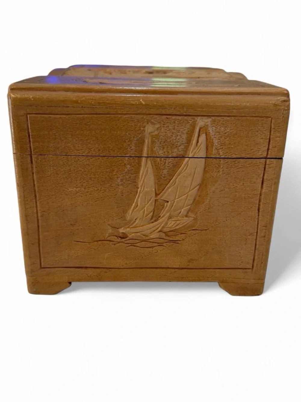 Carved Wooden Decorative Jewelry Box - Brown